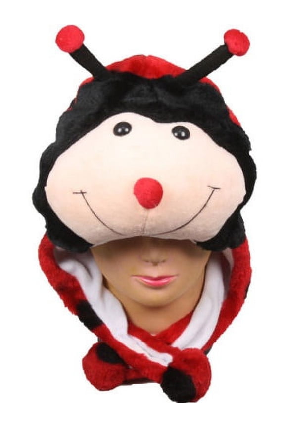 Plush Fleece Animal Hat LADY BUG with PON PONS KIDS AND ADULTS OSFA USA