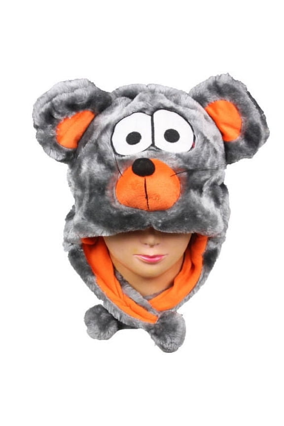 Plush Fleece Animal Hat MOUSE with EAR FLAPS PON PONS KIDS TEENS ADULTS OSFA