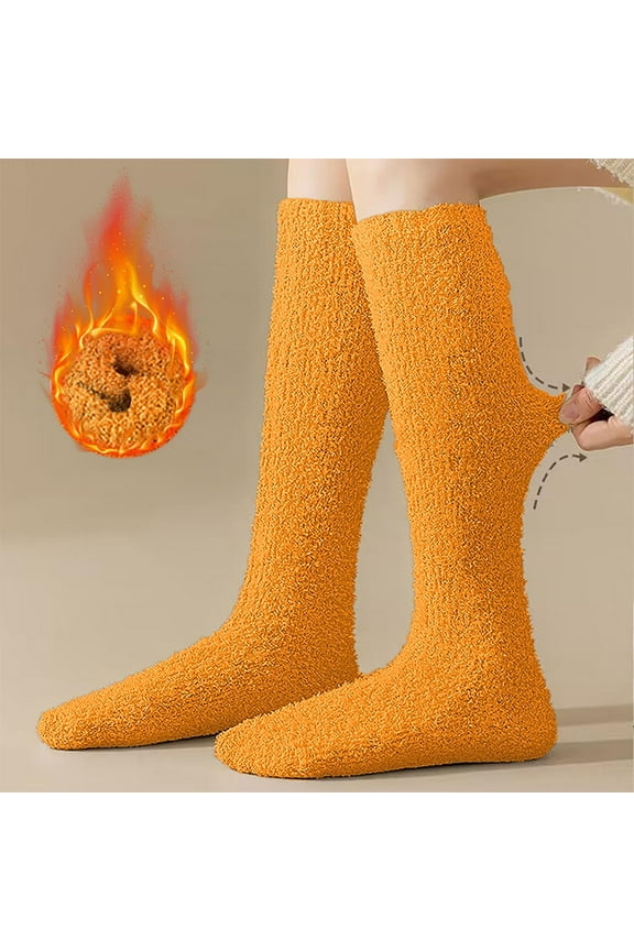 Plush Fleece Bed Socks - Ultra-Soft Long Socks for Nighttime Warmth & Cozy Lounging Under 5$, Yubnlvae Women Winter Socks Warm Knee High Socks Long Cosy , Yellow, One Size