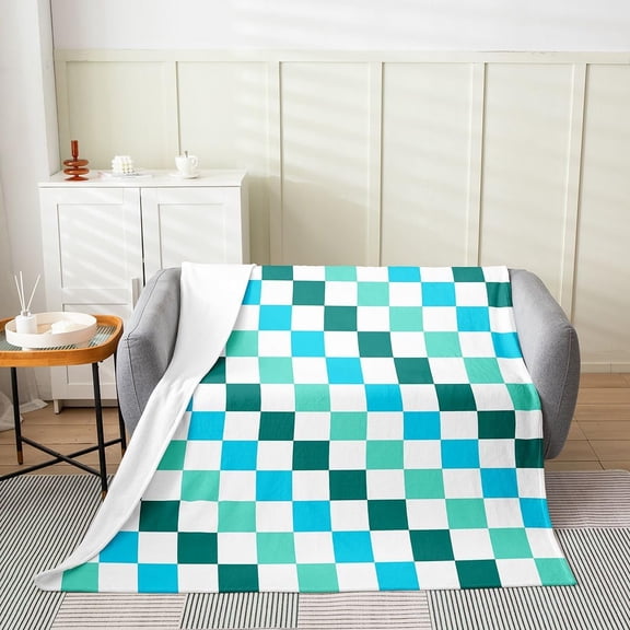 Plush Fleece Checkered Throw Blanket for Couch Sofa Bed