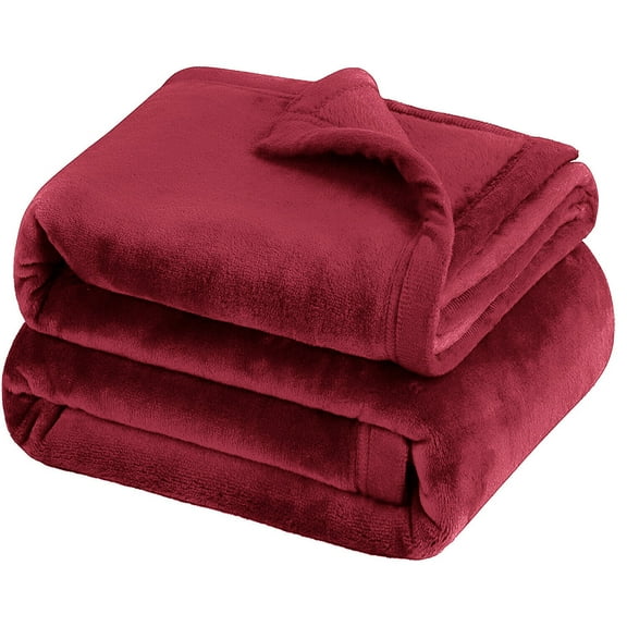Plush Fleece Throw Blanket – Super Soft Reversible Mink Faux Fur Blanket, Hypoallergenic, Anti-Wrinkle & Breathable,Burgundy-Throw = (50" x 60")
