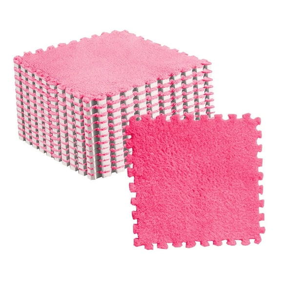 Plush Floor Mat Tiles By NestledNature: 10pcs Plush Puzzle Foam Mat Tiles, Fluffy And Cuttable, Anti-Slip Interlocking Carpet Tiles