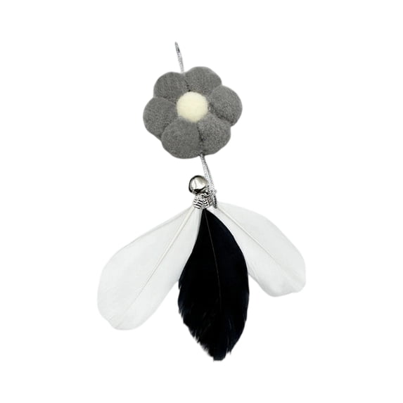 Plush Flower Feather Bell Cat Teaser Wand Replacement Head Interactive Self-Playing Hunting Toy for Kittens and Adult Cats Exercise, Gray