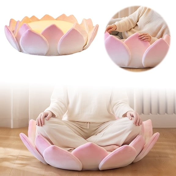 Plush Flower Shaped Meditation Seat Cushion Thick Round Floor Pillow Gradient Petal Design For Yoga Rest Indoor Home Decoration(Pink-15.75")