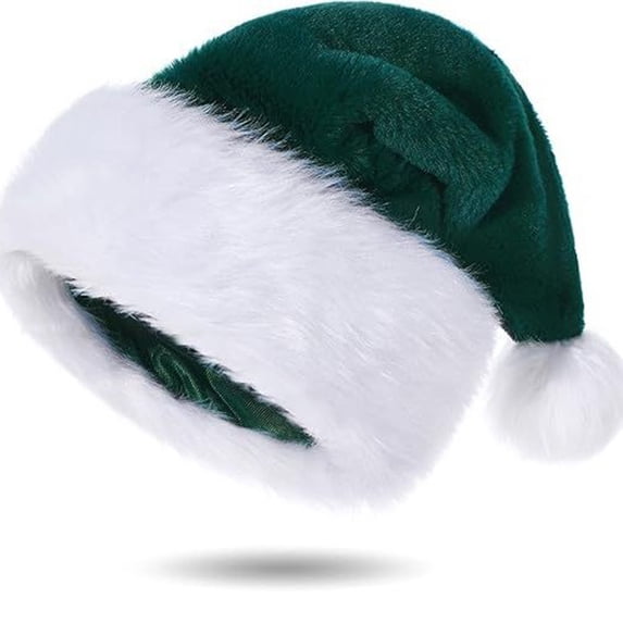 Plush Fluffy Christmas Santa Hat for Adults Thickened Soft Velvet Unisex Xmas Hat for New Year Holiday Party Wear,One Size,Green