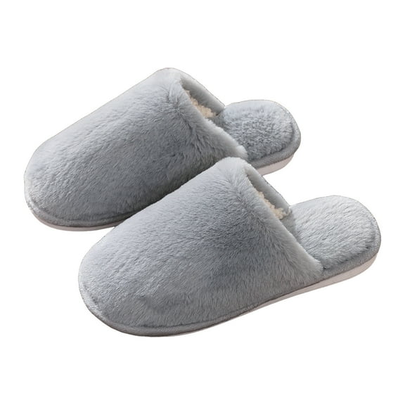 Plush Fluffy House Slippers for Women Casual Non Slip Indoor Fuzzy Slippers Soft Sole Bedroom Slide Shoes Gray Size 7.5
