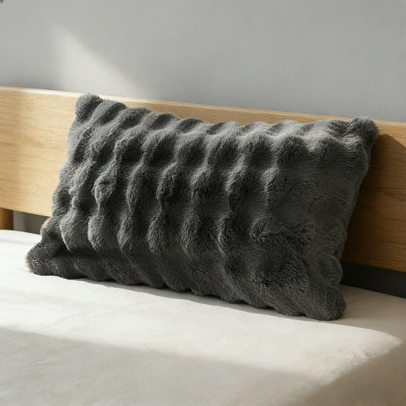 Plush Fluffy Pillow Cover Long Pile Bubbled Soft Faux Fur Pillowcase Standard Size with Zipper for Bedroom Living Room Couch Decor Cozy Home