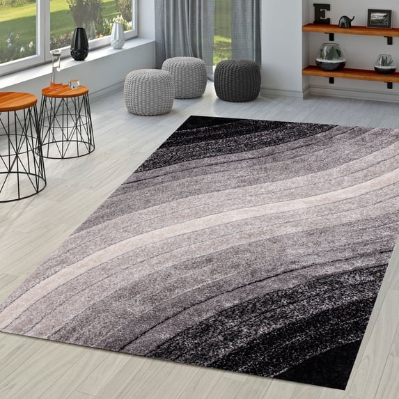 Plush Fluffy Shine 3D Wave Silver Shag, 5'4" x 7'3" Area Rug/Carpet by Makymo