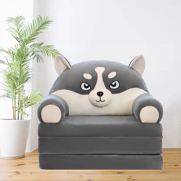 Plush Foldable 2 In 1 Lazy Sofa Chair, Cute Cartoon Animal Design, 3-Layer Folding Structure For Teens, 50X115Cm Dimensions, Plush Cushion With Easy Storage