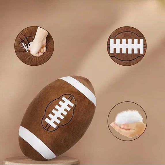 Plush Football Pillow - Realistic Stuffed Football Toy Cushion, Soft Sports Themed Throw Pillow, Durable Plush Football Doll, Perfect Gift for Sports Fans, Sofa Bed Easter Decor Accent, 12*8in, Brown