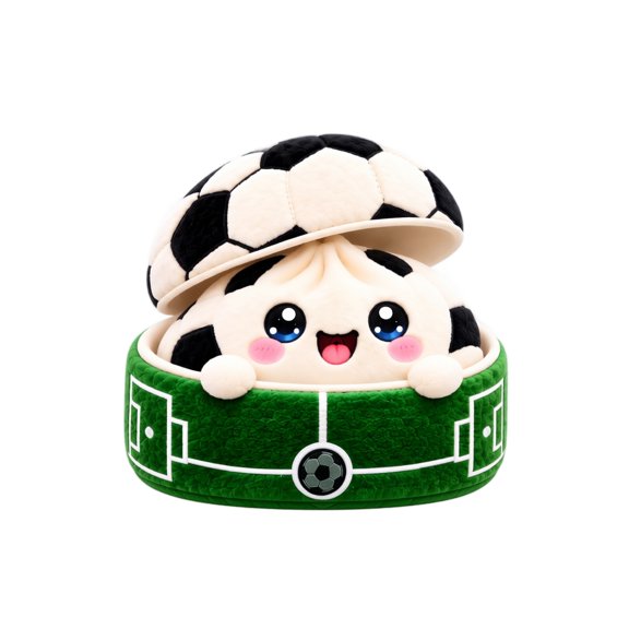 Plush Football Steamed Bun Stuffed Toy with Field Steamer Set,Kawaii Cute Sports Rugby Dumpling Plushie Mystery Blind Box Toy,Home Room Desk Decor Sports Fan Xmas Birthday Party Stuffer Gift