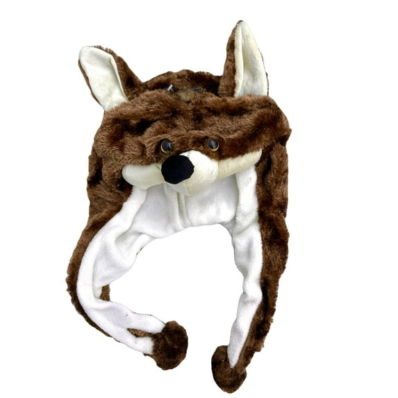 Plush Fox Animal Hat - Fox Hat with Ear Flaps and Poms