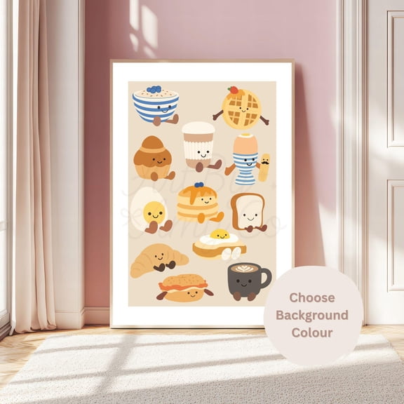 Plush Friends Breakfast Collage Art Print, Unframed Paper Poster 8x10in
