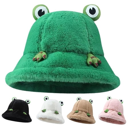 Plush Frog Bucket Hat Cartoon Cute Frog Cap Hats Outdoors Big Eye Frog Caps Women Men
