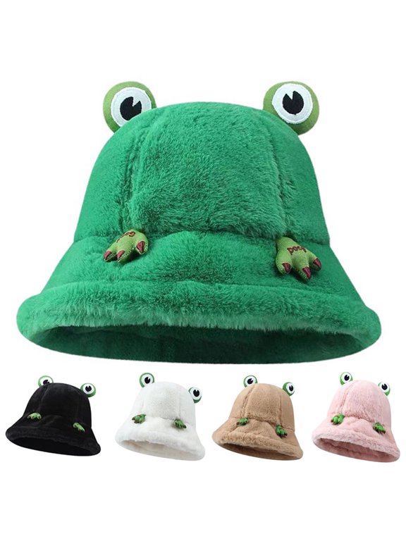 Plush Frog Bucket Hat Cartoon Cute Frog Cap Hats Outdoors Big Eye Frog Caps Women Men