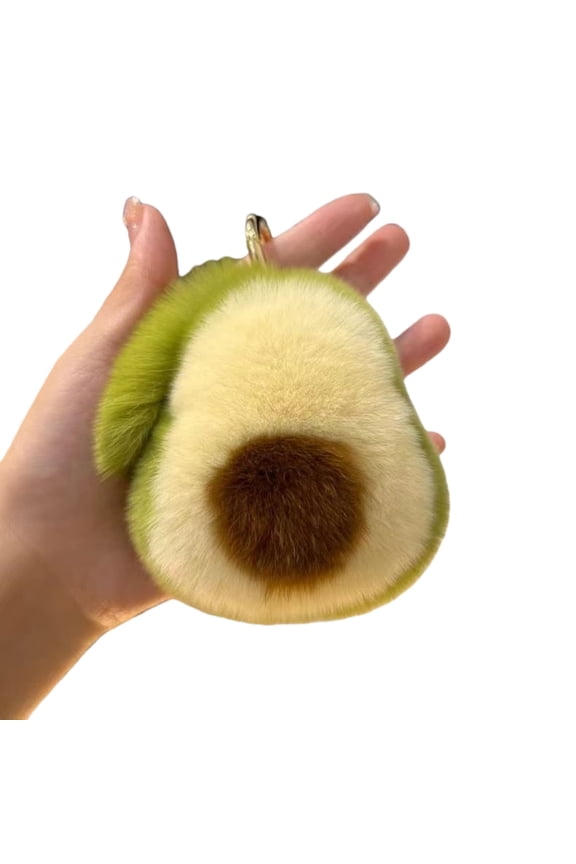 Plush Fruit Keychain Soft Fluffy Avocado Shape Car Accessories for Women Girls Cute Backpack Purse Decoration (Without Foot)