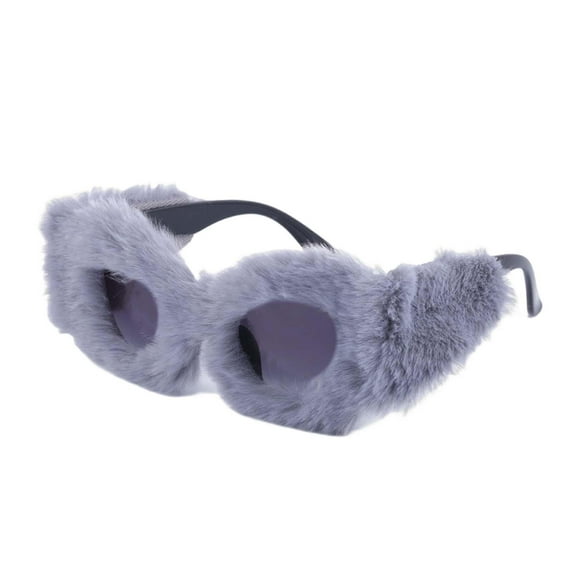 Plush Fuzzy Cat Eye Sunglasses Eyeglasses Vintage Style Cute Eyewear Sun Glasses Gray