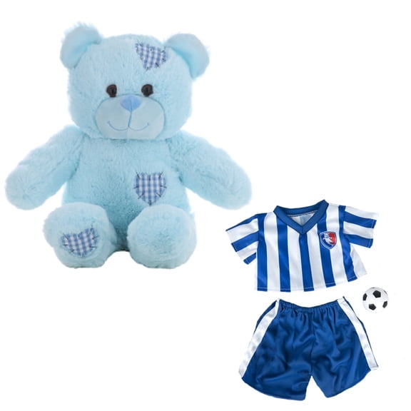 Plush Gear 16" Baby Blue Patches Bear in Soccer Outfit for Fans & Play