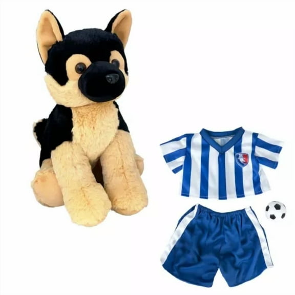 Plush Gear 16" K-9 German Shepherd Stuffed Animal in Soccer Uniform with Ball