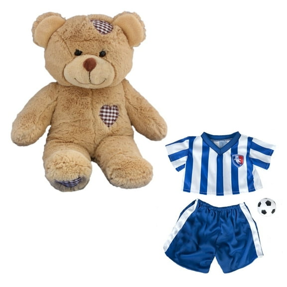 Plush Gear 16" Patches Bear Dressed in Soccer Uniform with Emblem & Ball