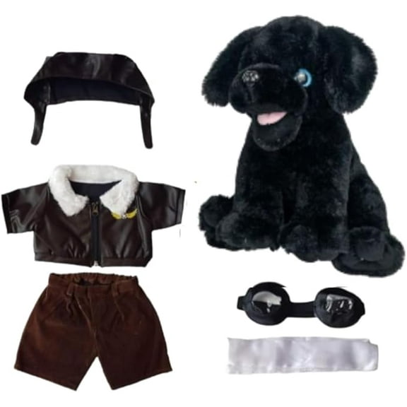 Plush Gear Babe the Black Lab with Pilot Outfit Helmet Goggles and Scarf - 16 inch Adorable Plushie Stuffed Animal Flight Suit, Playful Gift for Kids