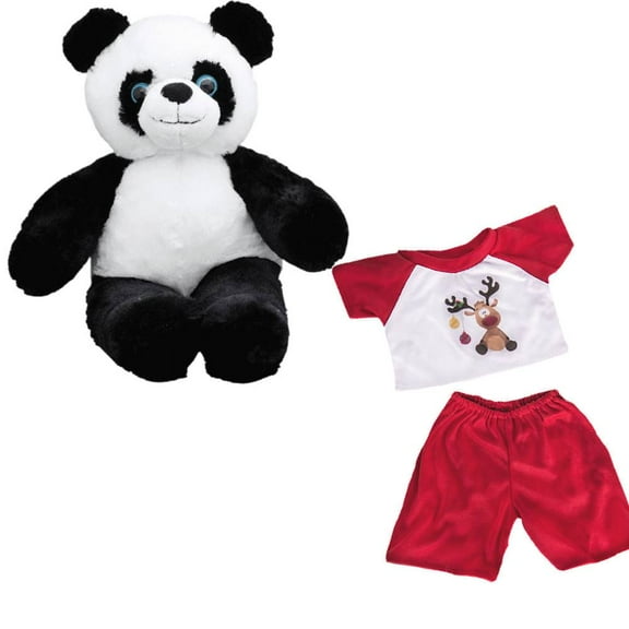 Plush Gear Bamboo The Panda with Reindeer PJ for Stuffed Animal Outfit - 16 inch Make Own Plushie Teddy Bear Adorable Clothes, Gift for Kids