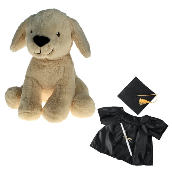 Plush Gear Blondie the Lab 16" Plush Toy with Graduation Gown, Graduation Day Gift for Dogs Lovers
