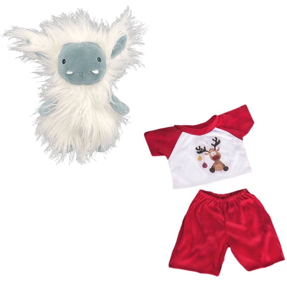 Plush Gear Brain Freeze The Yeti with Reindeer PJ for Stuffed Animal Outfit - 16 inch Make Own Plushie Teddy Bear Adorable Clothes, Gift for Kids