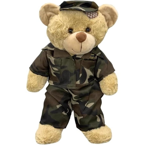Plush Gear Brown Patches Army Bear Stuffed Animal 8-inch Military Dressed Teddy Bear, Patriotic Gifts