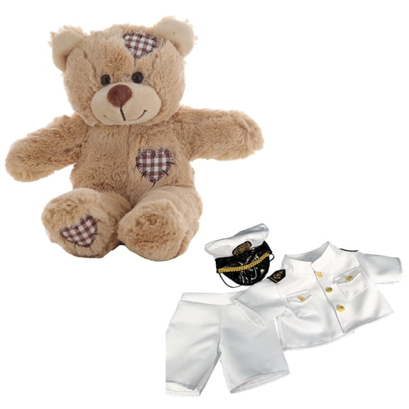 Plush Gear Brown Patches Bear 8" with Navy & White Cheer Uniform Soft Plush Toy for Kids
