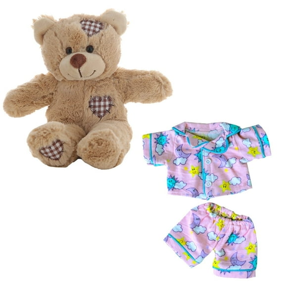 Plush Gear Brown Patches Bear 8" with Sunny Days Pink PJ's - Soft & Cuddly Stuffed Toy