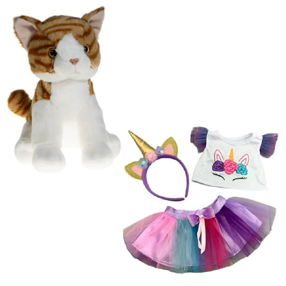 Plush Gear Creamsicle The Tabby Cat with Unicorn Fantasy Outfit for Stuffed Animal Outfit - 16 inch Make Own Plushie Teddy Bear Adorable Clothes, Gift for Kids