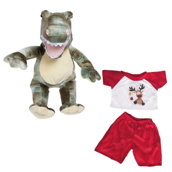 Plush Gear Dyno The Dinosaur with Reindeer PJ for Stuffed Animal Outfit - 16 inch Make Own Plushie Teddy Bear Adorable Clothes, Gift for Kids