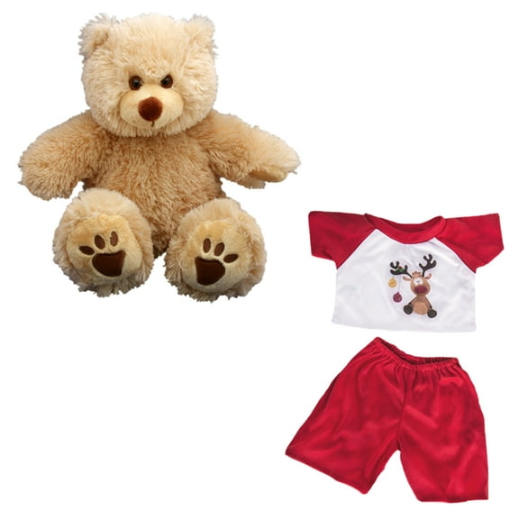 Plush Gear Furry Brown Bear with Reindeer PJ for Stuffed Animal Outfit - 16 inch Make Own Plushie Teddy Bear Adorable Clothes, Gift for Kids