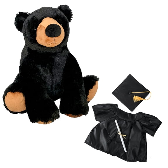 Plush Gear HuckleBeary the Black Bear 16" Plush with Graduation Gown - Adorable for Graduation Day