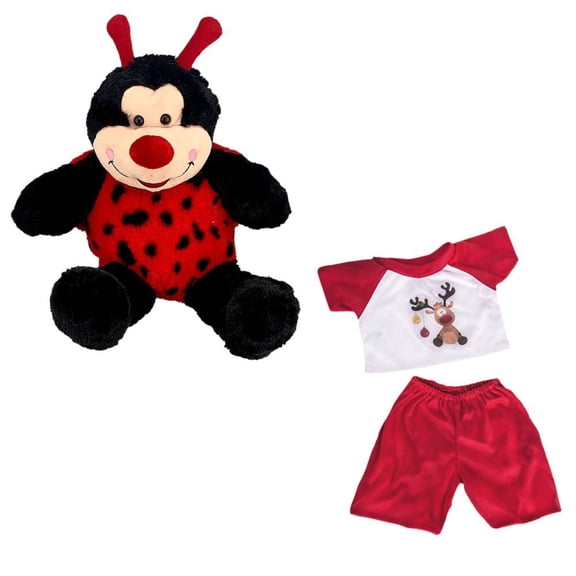 Plush Gear Lucky The Ladybug with Reindeer PJ for Stuffed Animal Outfit - 16 inch Make Own Plushie Teddy Bear Adorable Clothes, Gift for Kids
