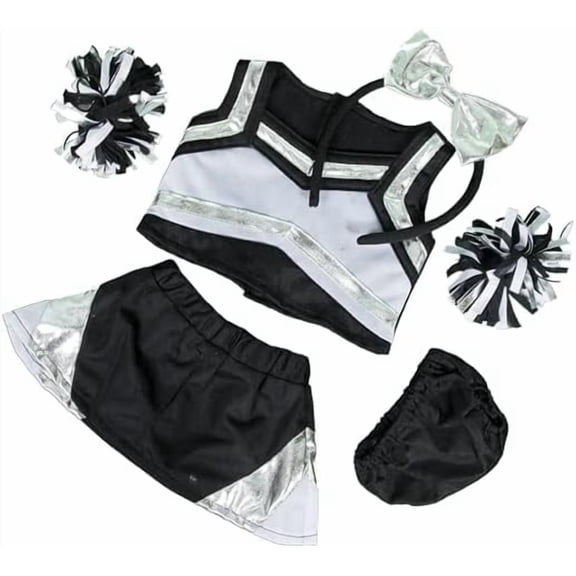 Plush Gear Metallic Silver & Black Cheerleader Uniform for Stuffed Animals, Cheer Uniform Teddy Bear Outfit, Make Your Own Cheer Buddy, Fits Most 14-18 Soft Plush Toys