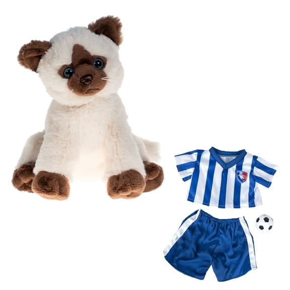 Plush Gear Sammy the Siamese Cat 8" Stuffed Toy with Soccer Outfit and Plush Soccer Ball