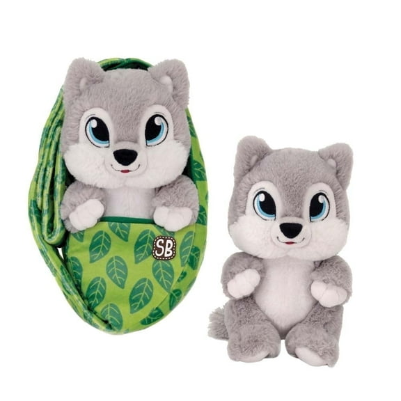 Plush Gear Swaddle Babies 9.5 inch Cuddle Wolf - Cozy Plush Toy in Sling for Babies & Kids