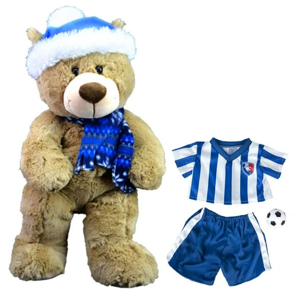 Plush Gear Toboggan the Teddy 16" Soccer Plush Bear with All-Stars Uniform and Soft Stuffed Soccer Ball For Kids
