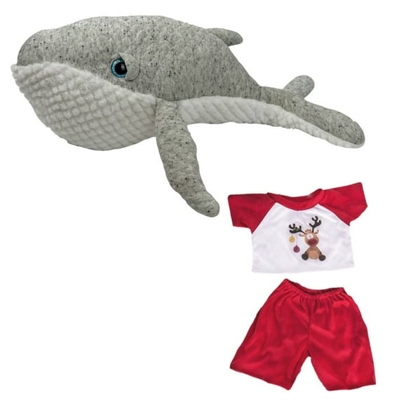 Plush Gear Wave the Whale with Reindeer PJ for Stuffed Animal Outfit - 16 inch Make Own Plushie Teddy Bear Adorable Clothes, Gift for Kids