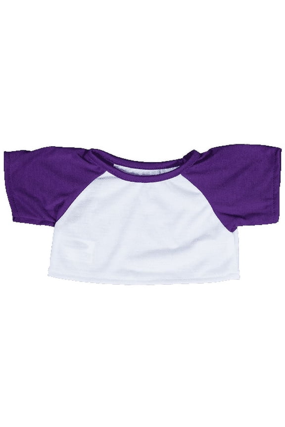 White T-Shirt with Purple Sleeves 14"-18" for Soft Plush Toys