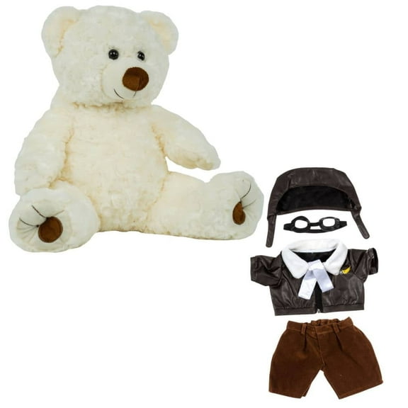 Amelia the White Twist 16" Bear Plush with Pilot Outfit and Goggles  Soft Stuffed Animal Toy Gift for Toddlers