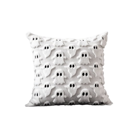 Plush Ghost Pattern Decorative Pillow Cover Faux Rabbit Fur Cushion Case for Halloween Sofa Bedroom Living Room Home Decor