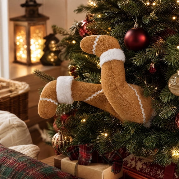 Plush Gingerbread Elf Legs Christmas Tree Ornament, Stuffed Elf Leg Decoration for Xmas Tree Home Holiday Decor