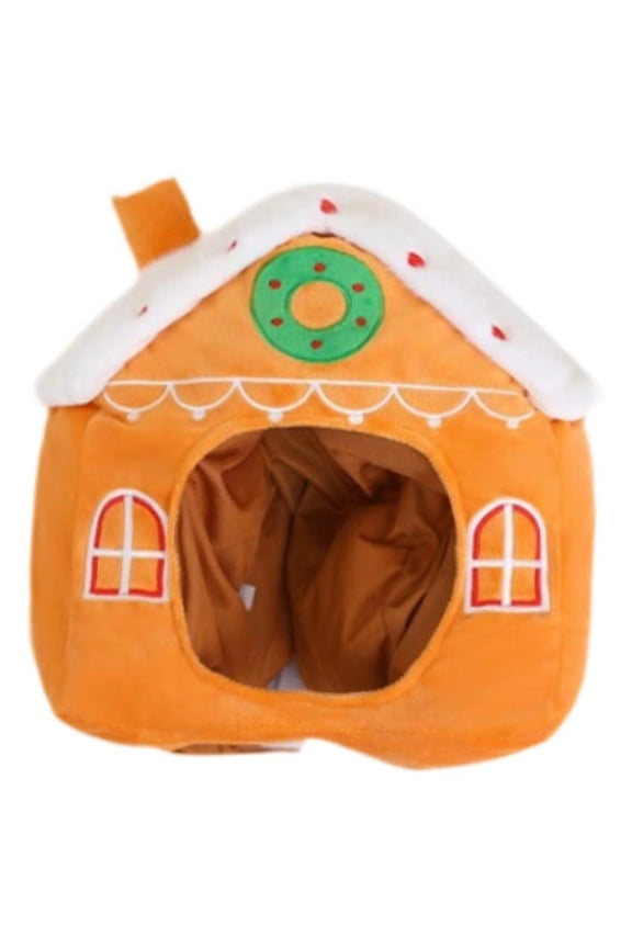 Plush Gingerbread House Hat Christmas Party Hat Gingerbread Headdress Hat Lovely Prop Hat For Holiday Halloween