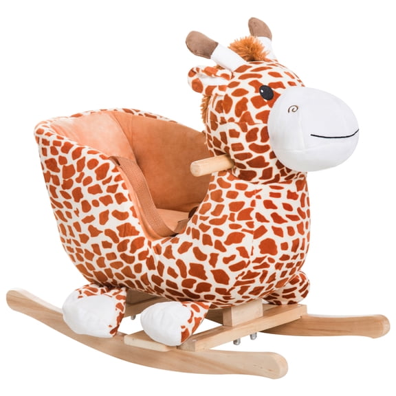 Plush Giraffe Rocking Horse with Sound & Safety Belt, Themed Ride-On Chair Toy, Brown