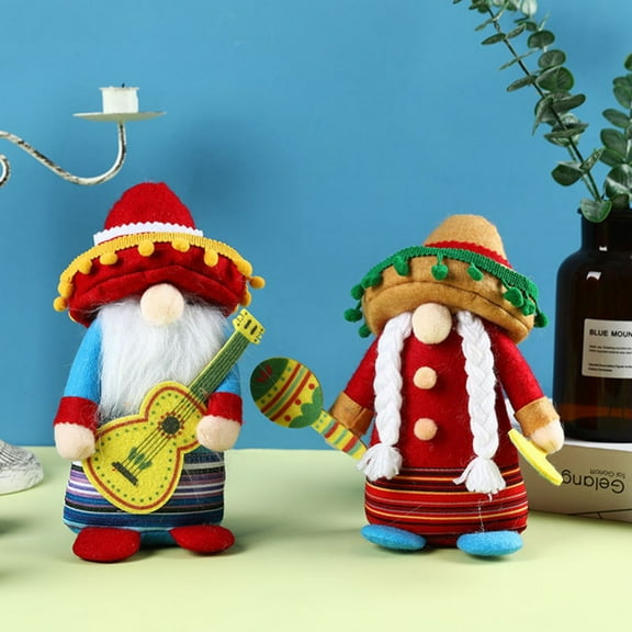 Plush Gnome Couple Cinco de Mayo Tomte for Mexican Taco Tuesday Elf Dwarf Gift Nisse Handmade Scandinavian Folklore Sombrero Household Ornaments Home Kitchen Tiered Tray Decorations