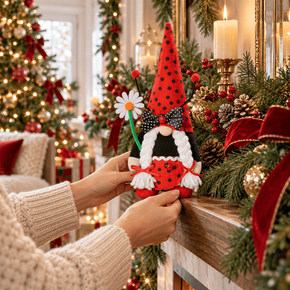 Plush Gnome Tabletop Decoration, Cloth Construction, Ready for Home Decorating, Easy to Add to Existing Decor, for Mantel and Dining Table Use, Multicolor, 10.63x4.53x2.95 in, 1 Pc, Style B