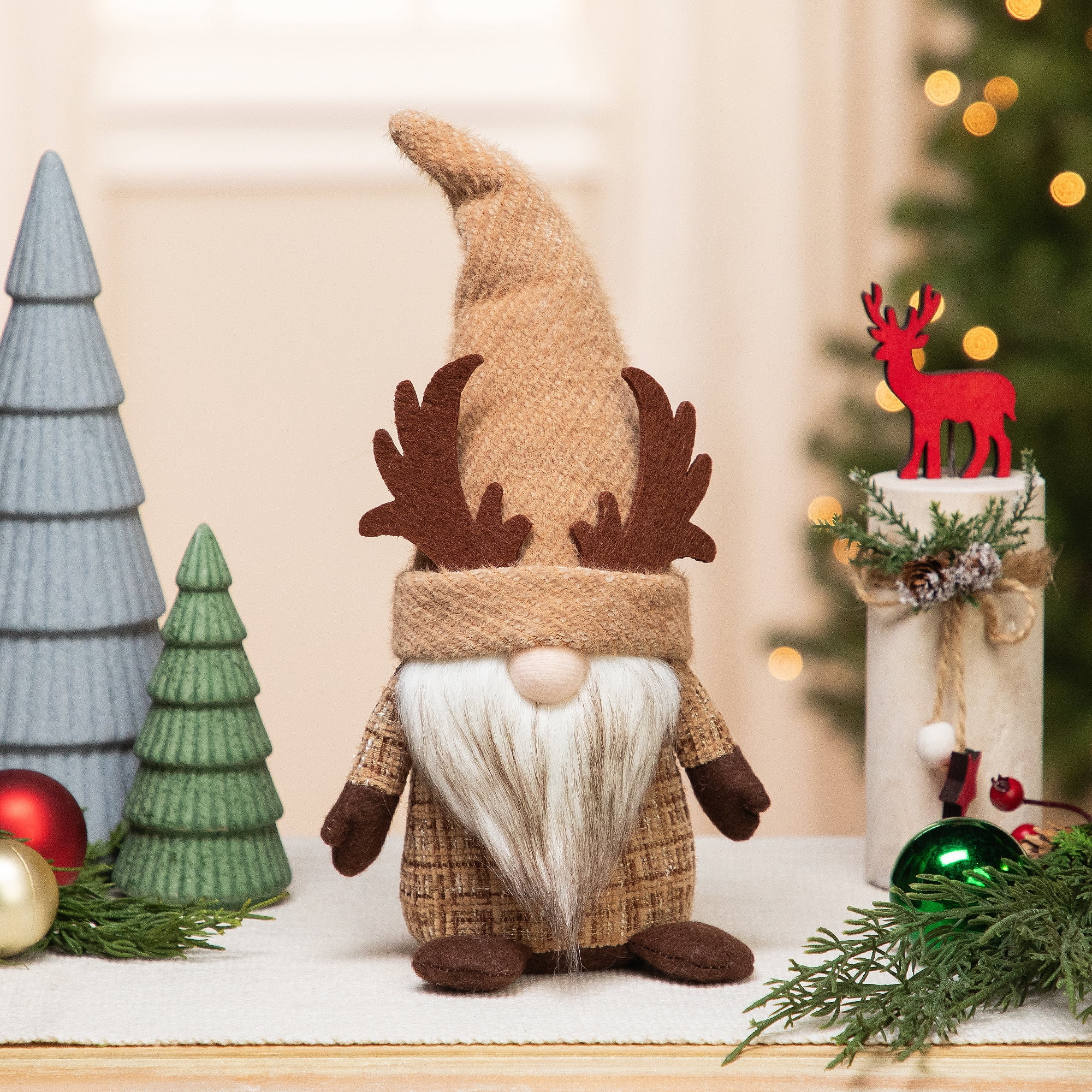 Northlight Plush Gnome with Moose Hat Fall Harvest Decoration  - 11.75"